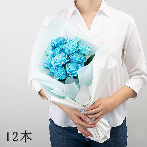 生花青バラの花束 プロポーズの定番 花びらメッセージ