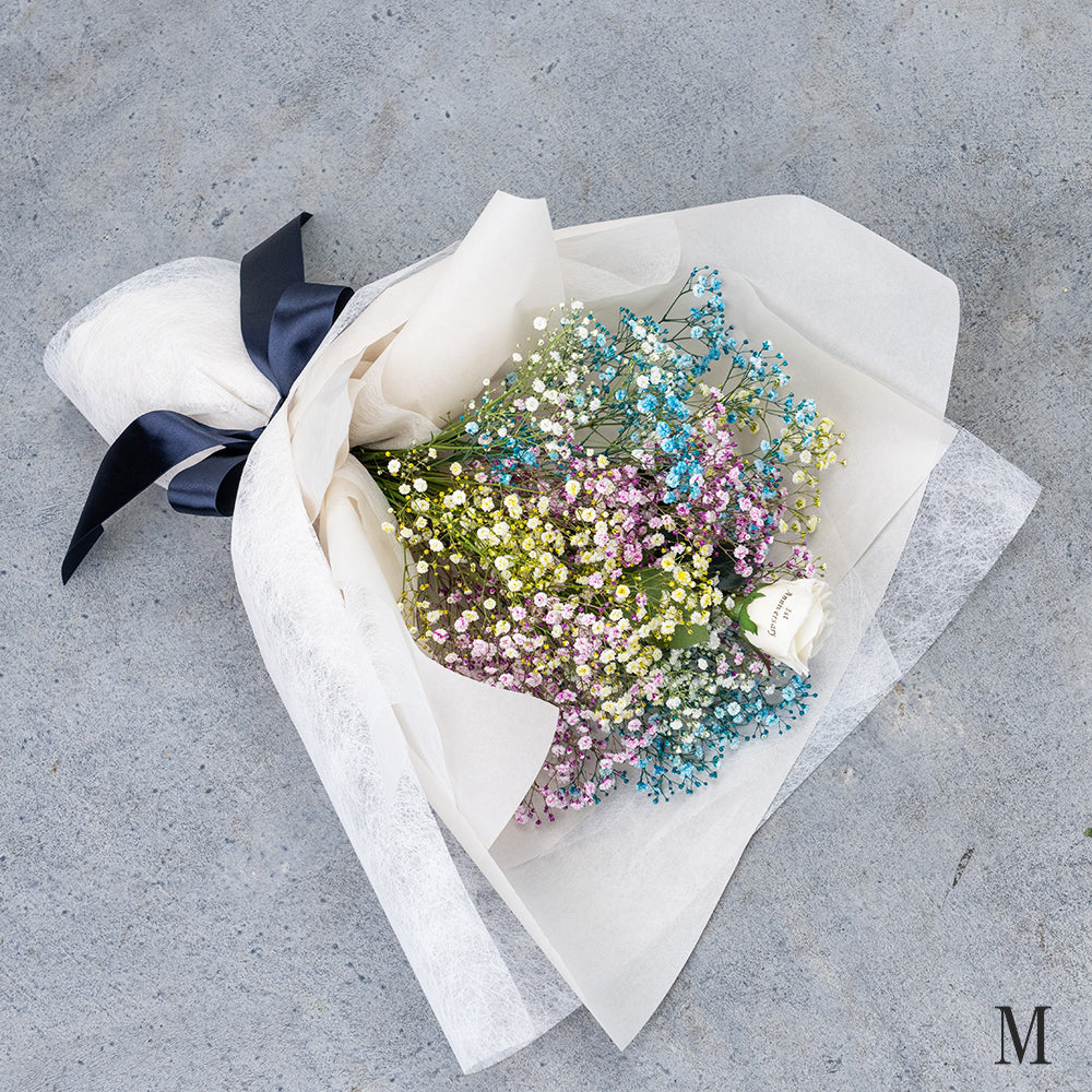 想いを伝える生花かすみ草花束 花びらメッセージ 選べるカラー_ミックス_M