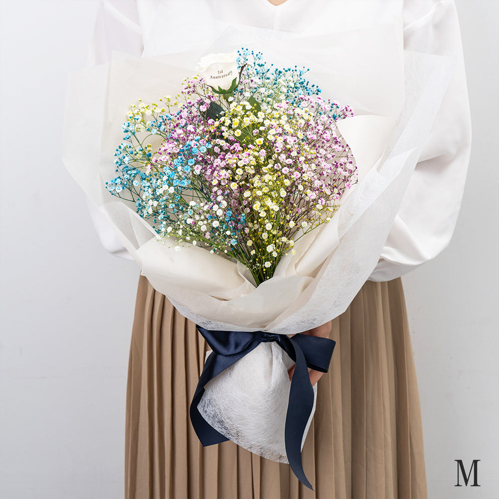 想いを伝える生花かすみ草花束 花びらメッセージ 選べるカラー_ミックス_M