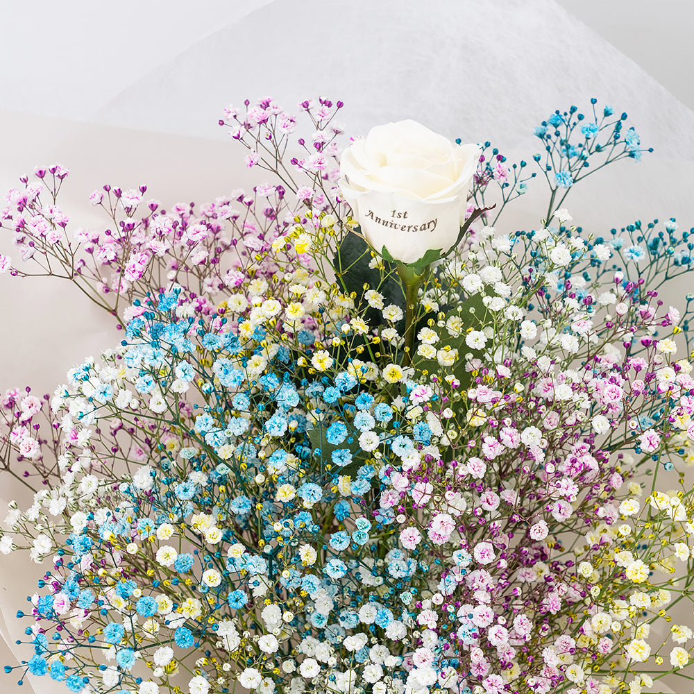 想いを伝える生花かすみ草花束 花びらメッセージ 選べるカラー_ミックス