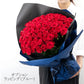 108本の赤バラの花束_ブルー×ブラックラッピング