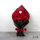 33本の赤バラの花束_黒×赤ラッピング_赤リボン