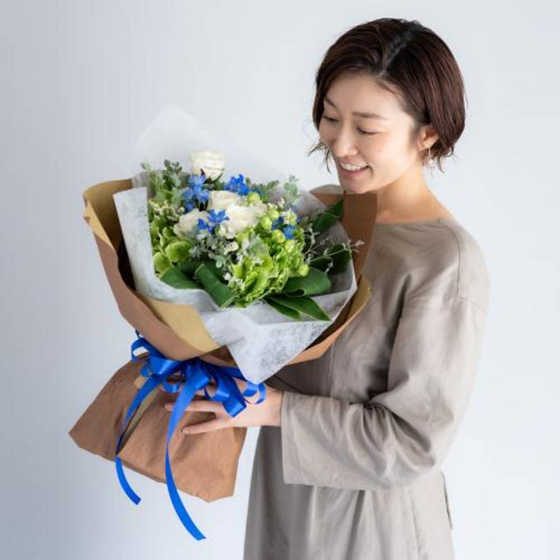 花びらメッセージ ”生花”季節のブーケ_ブルー